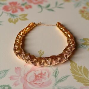 TWISTED MESH Necklace with Beads and Rhinestones Vintage GOLD